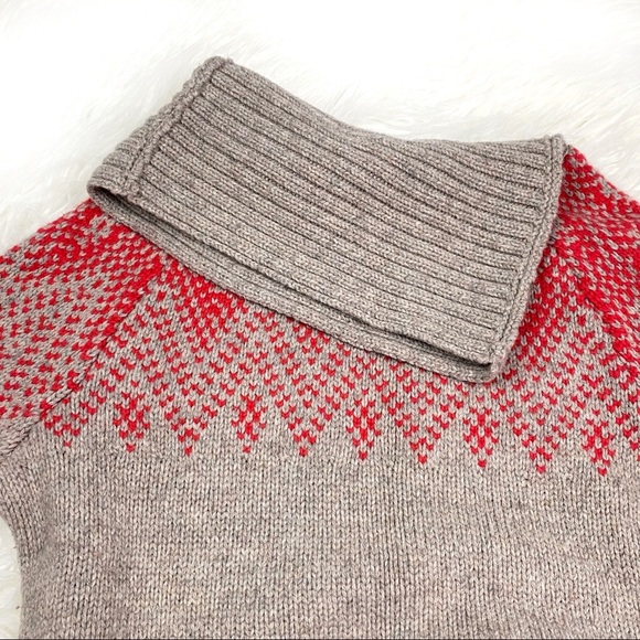 GAP Fair Isle Lambs’ Wool Sweater Festive Thick Knit Cowl Neck Turtleneck Nordic - Picture 11 of 16